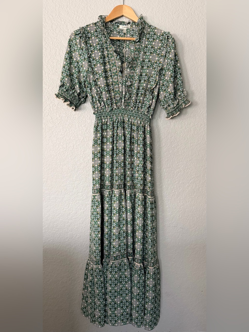 Max Studio Green Floral Tiered Maxi Dress